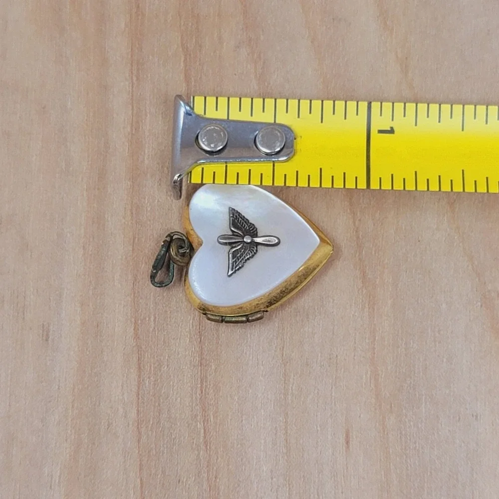 Mother of Pearl US Army Air Corp WW2 Heart Locket Pendant Gold Fill Sterling Sil